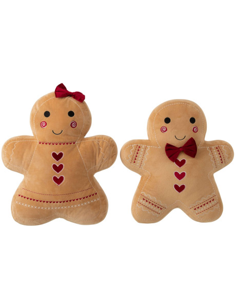 Lot de 2 coussins bonhommes pain d’épices Noël Camel 49 cm Cakryn J-Line - 1