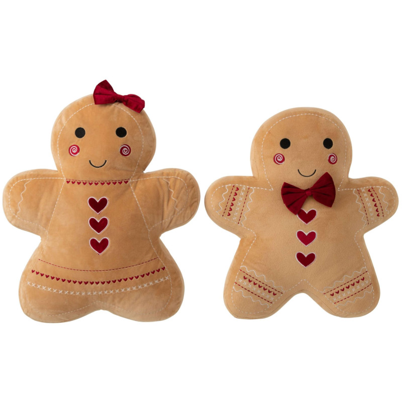Lot de 2 coussins bonhommes pain d’épices Noël Camel 49 cm Cakryn J-Line - 1