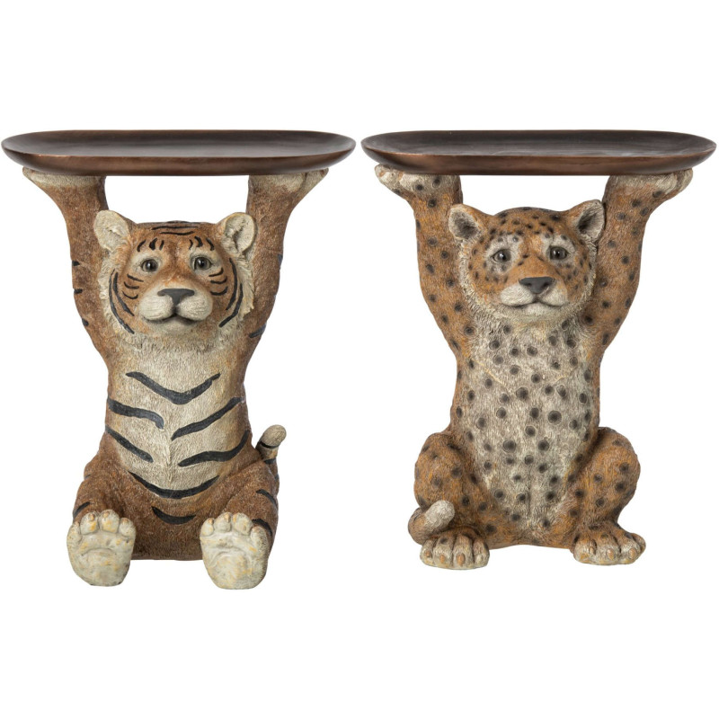 Lot de 2 vide-poches Tigre & Léopard résine caramel 30,5x23x34,5 cm Osvora J-Line - 1