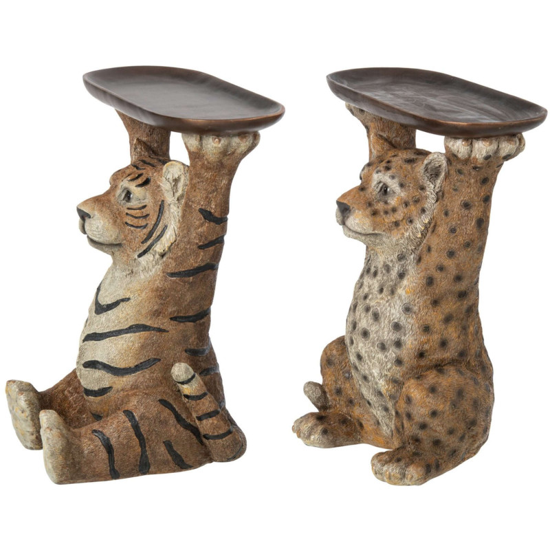 Lot de 2 vide-poches Tigre & Léopard résine caramel 30,5x23x34,5 cm Osvora J-Line - 2