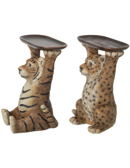 Lot de 2 vide-poches Tigre & Léopard résine caramel 30,5x23x34,5 cm Osvora J-Line - 2