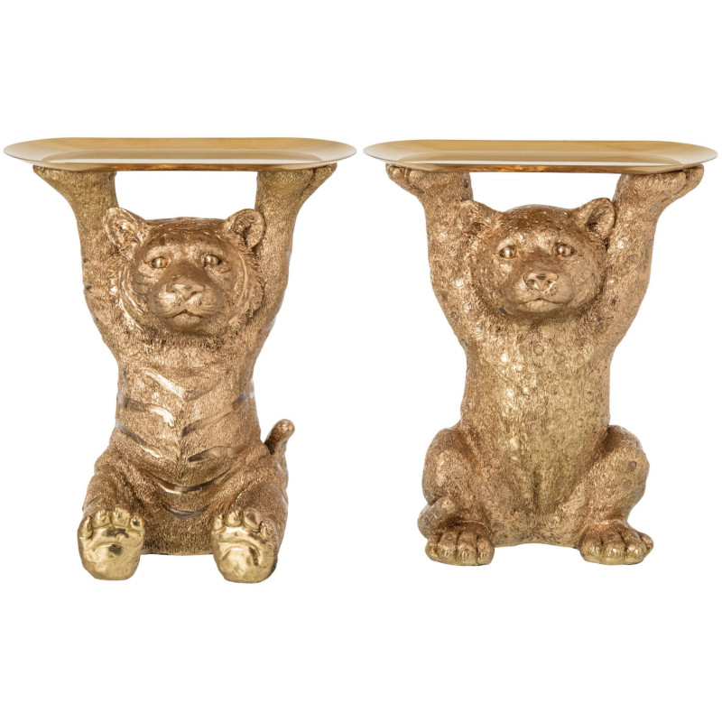 Lot de 2 plateaux vide-poches Tigre & Léopard dorés 30,5x23x34,5 cm Osvora J-Line - 1