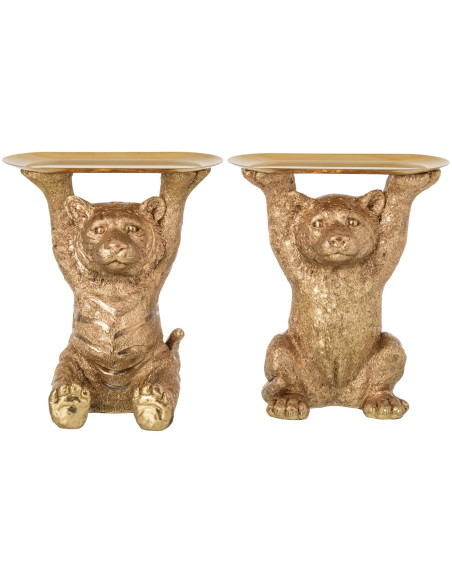 Lot de 2 plateaux vide-poches Tigre & Léopard dorés 30,5x23x34,5 cm Osvora J-Line - 1