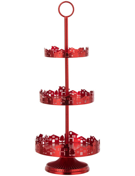 Serviteur décoratif 3 étages métal rouge 30,5x30,5x78 cm Qivira J-Line - 1