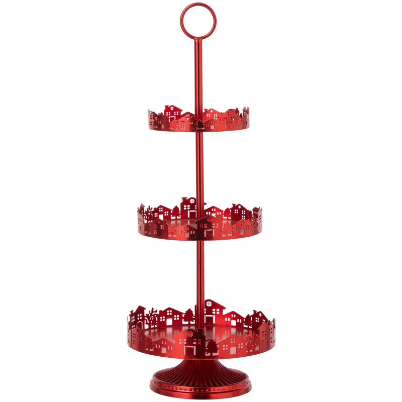 Serviteur décoratif 3 étages métal rouge 30,5x30,5x78 cm Qivira J-Line - 1