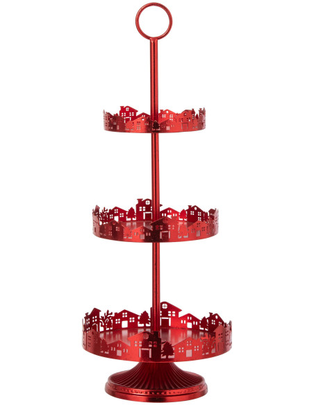 Serviteur décoratif 3 étages métal rouge 30,5x30,5x78 cm Qivira J-Line - 1