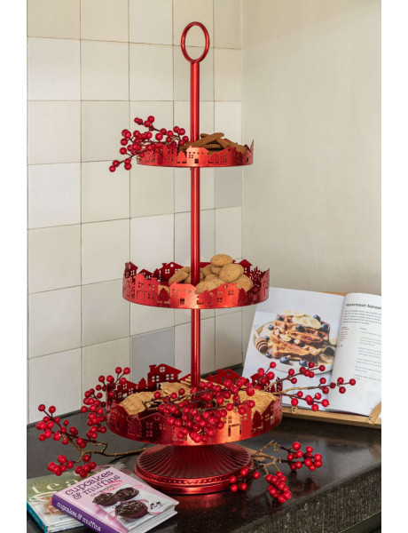 Serviteur décoratif 3 étages métal rouge 30,5x30,5x78 cm Qivira J-Line - 2