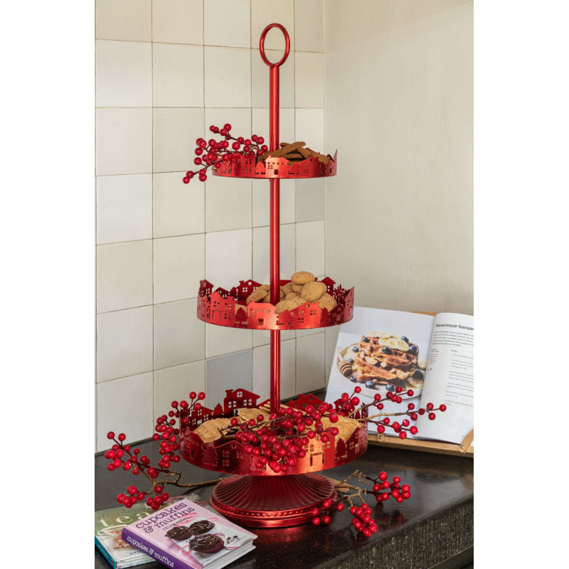 Serviteur décoratif 3 étages métal rouge 30,5x30,5x78 cm Qivira J-Line - 2