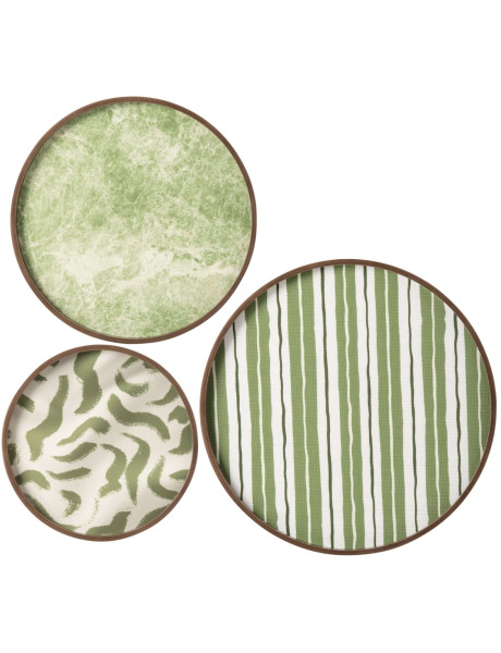 Lot de 3 décorations murales rondes vert olive Nevuna J-Line - 1