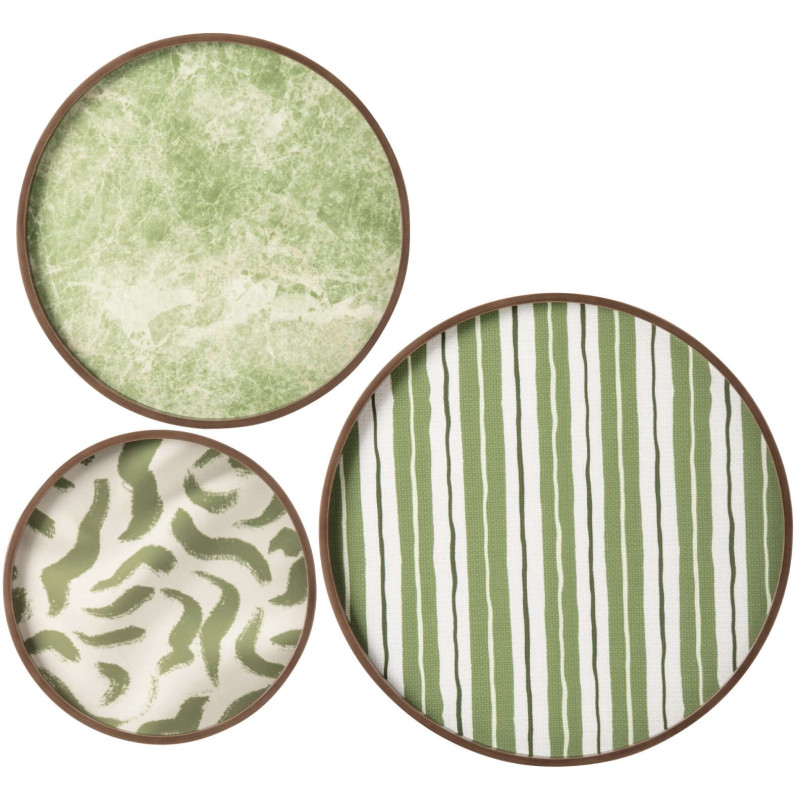 Lot de 3 décorations murales rondes vert olive Nevuna J-Line - 1