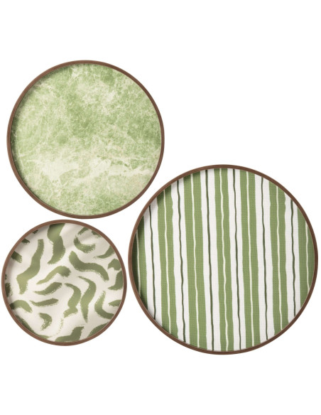 Lot de 3 décorations murales rondes vert olive Nevuna J-Line - 1