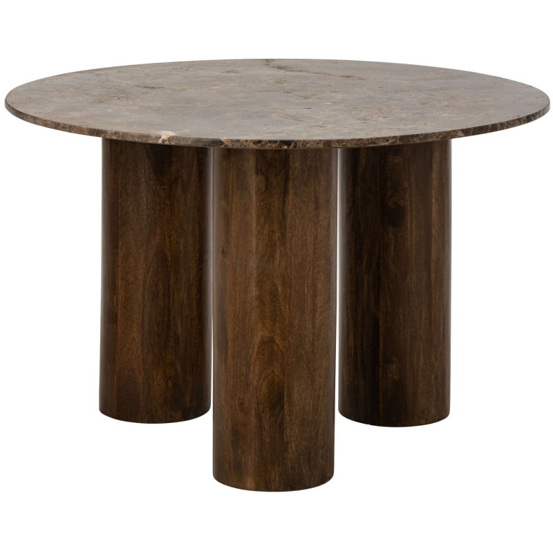 Table à manger ronde marbre brun et manguier 120 cm Fyvara J-Line - 1
