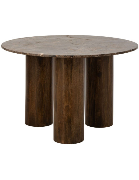 Table à manger ronde marbre brun et manguier 120 cm Fyvara J-Line - 1