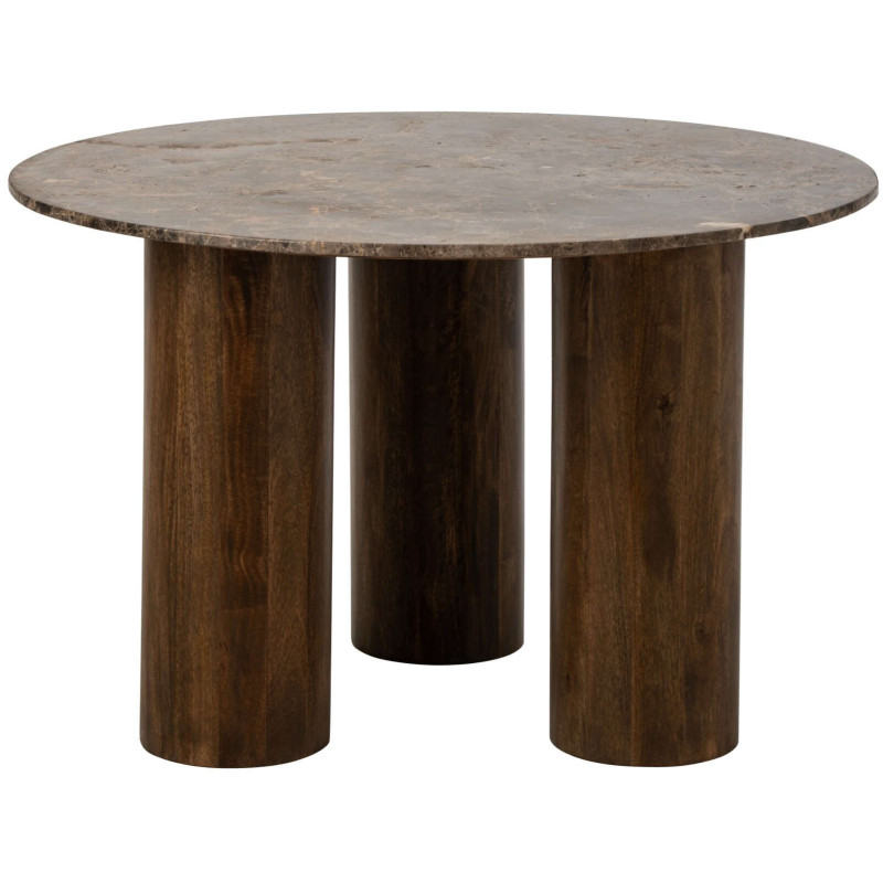 Table à manger ronde marbre brun et manguier 120 cm Fyvara J-Line - 3