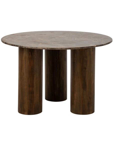Table à manger ronde marbre brun et manguier 120 cm Fyvara J-Line - 3