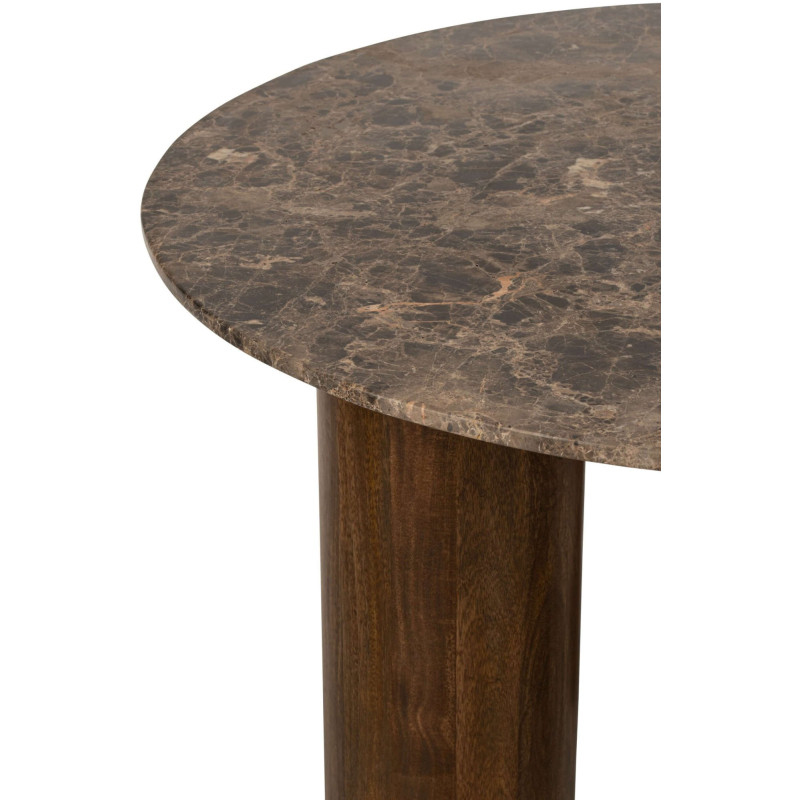 Table à manger ronde marbre brun et manguier 120 cm Fyvara J-Line - 4
