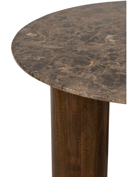 Table à manger ronde marbre brun et manguier 120 cm Fyvara J-Line - 4