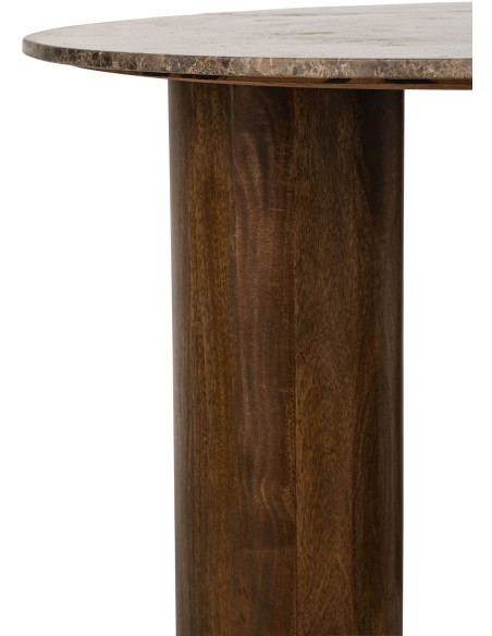 Table à manger ronde marbre brun et manguier 120 cm Fyvara J-Line - 5