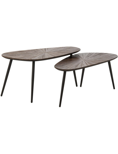 Tables basses gigognes ovales bois recyclé métal noir 84x39 cm Gylova J-Line - 1