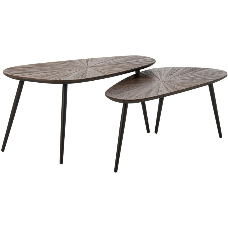 Tables basses gigognes ovales bois recyclé métal noir 84x39 cm Gylova J-Line - 1