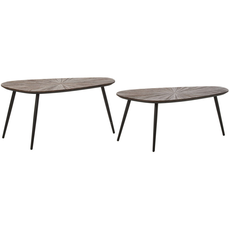 Tables basses gigognes ovales bois recyclé métal noir 84x39 cm Gylova J-Line - 2