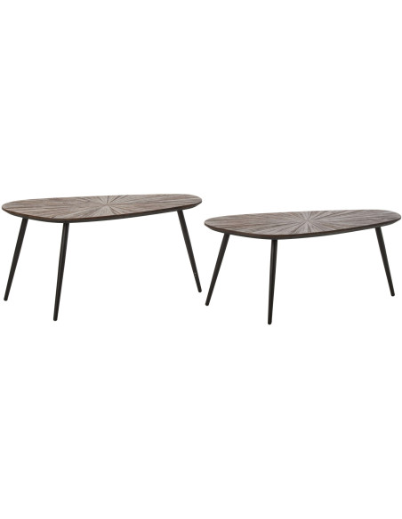 Tables basses gigognes ovales bois recyclé métal noir 84x39 cm Gylova J-Line - 2