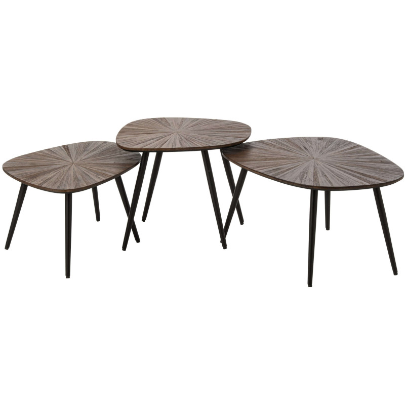 Set de 3 tables basses gigognes bois recyclé métal noir Gylova J-Line - 1