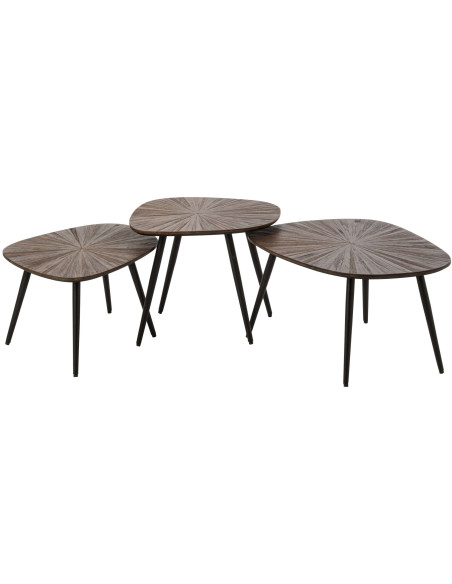 Set de 3 tables basses gigognes bois recyclé métal noir Gylova J-Line - 1