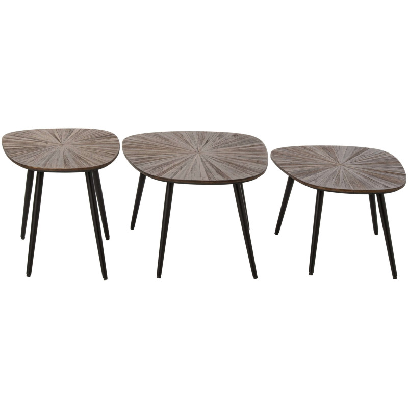 Set de 3 tables basses gigognes bois recyclé métal noir Gylova J-Line - 2