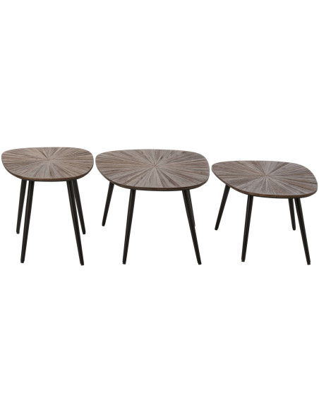 Set de 3 tables basses gigognes bois recyclé métal noir Gylova J-Line - 2