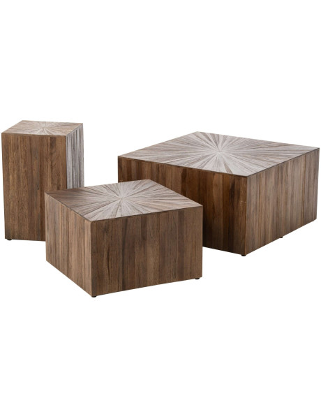 Ensemble de 3 tables basses cube bois recyclé Gylova J-Line - 1