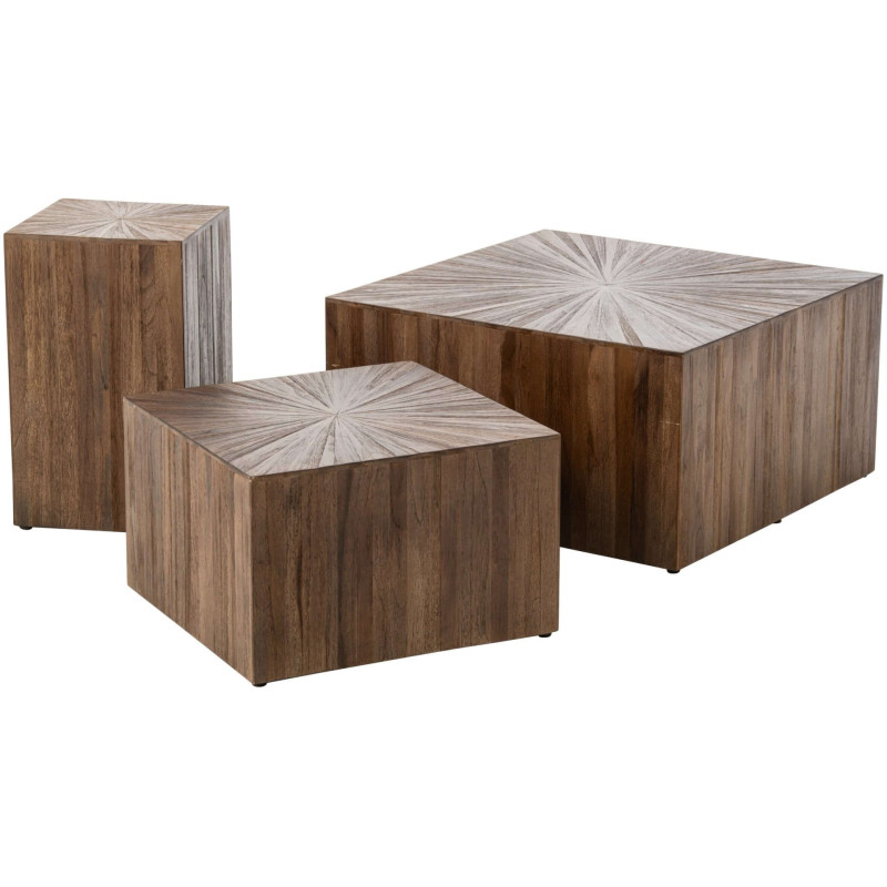 Ensemble de 3 tables basses cube bois recyclé Gylova J-Line - 1