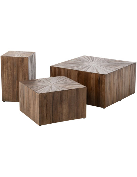 Ensemble de 3 tables basses cube bois recyclé Gylova J-Line - 1