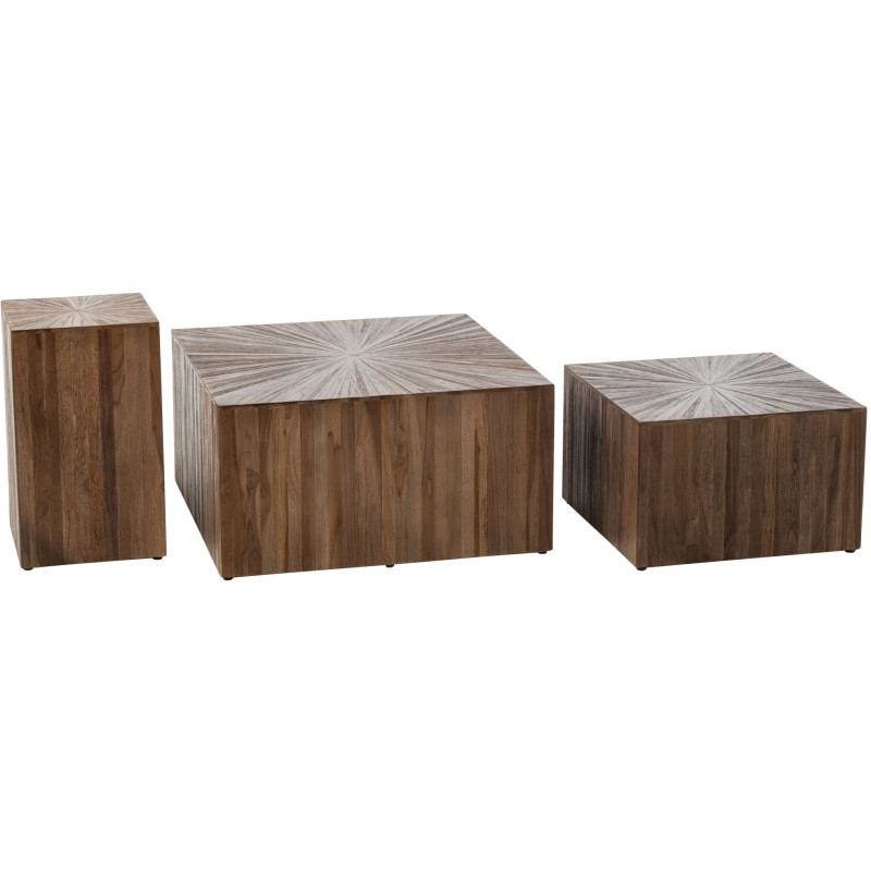 Ensemble de 3 tables basses cube bois recyclé Gylova J-Line - 2