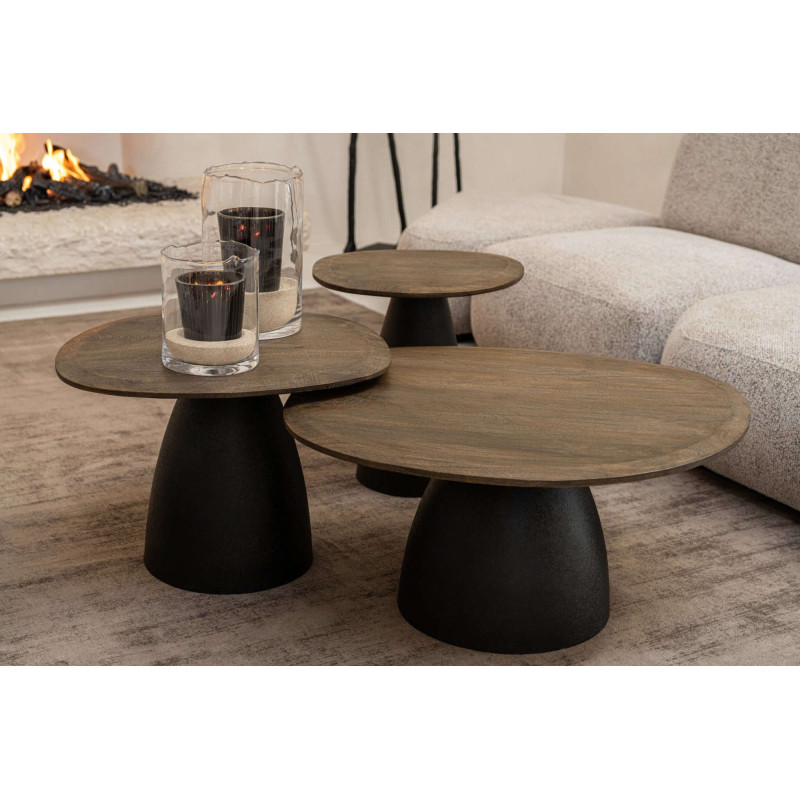 Table basse ovale bois de manguier métal noir Nevivo J-Line - 2