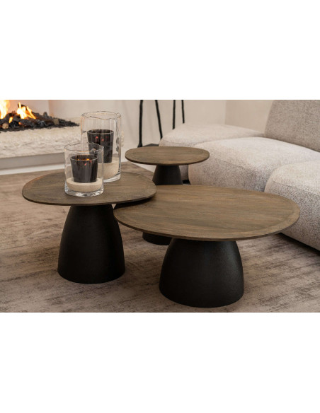 Table basse ovale bois de manguier métal noir Nevivo J-Line - 2