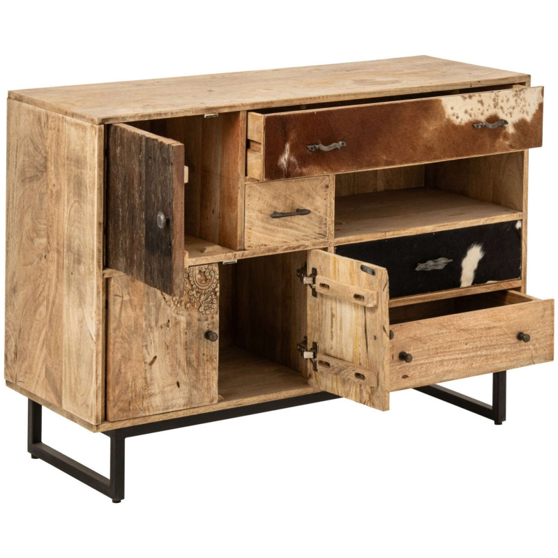 Buffet bas bois de manguier 3 portes 115x40x80 cm Azyyna J-Line - 3