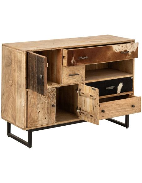 Buffet bas bois de manguier 3 portes 115x40x80 cm Azyyna J-Line - 3