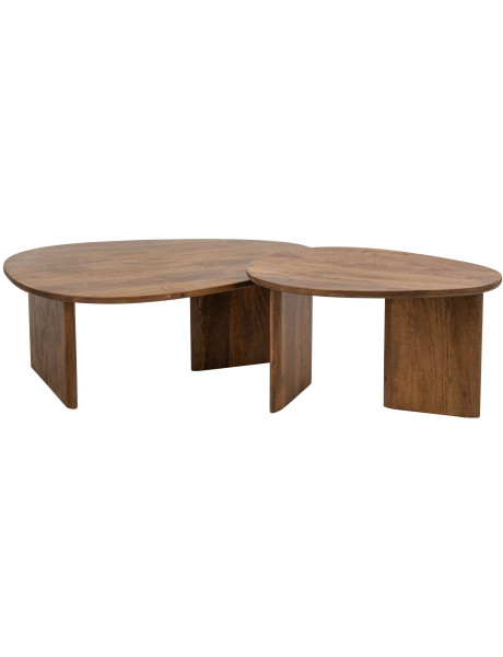 Lot de 2 tables basses bois de manguier naturel Aevali J-Line - 1