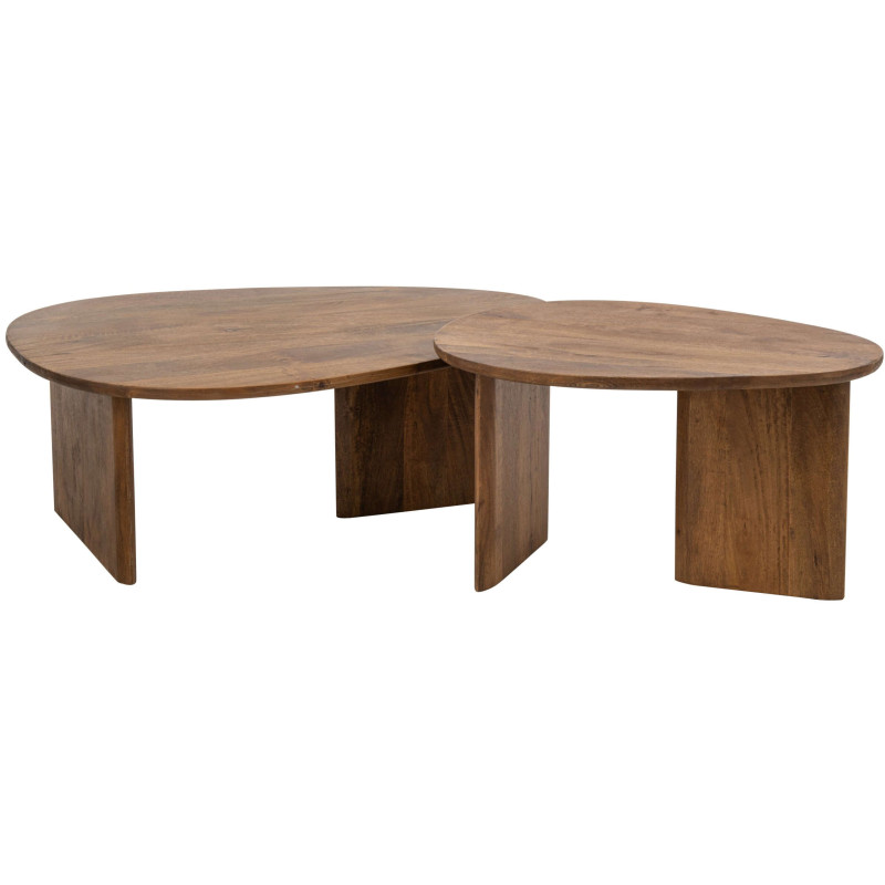 Lot de 2 tables basses bois de manguier naturel Aevali J-Line - 1