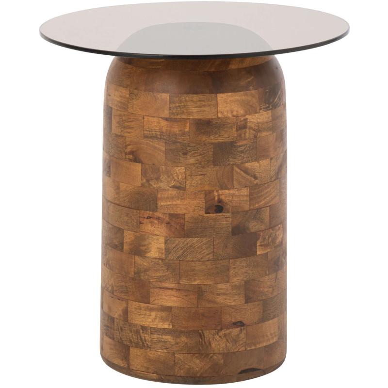 Bout de canapé rond verre ambré et manguier naturel Ivrila J-Line - 1