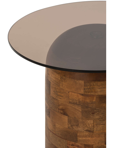 Bout de canapé rond verre ambré et manguier naturel Ivrila J-Line - 2