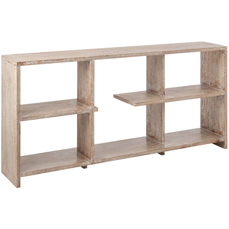 Bibliothèque basse bois de manguier blanc naturel Aevira J-Line - 1