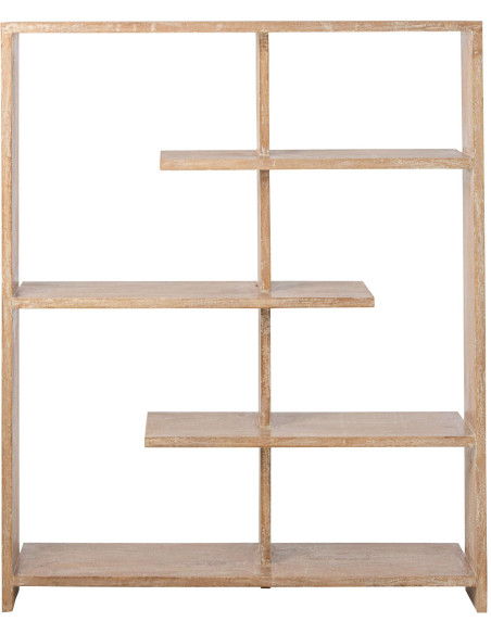 Bibliothèque ouverte bois de manguier blanc cassé et naturel 120x30x146 cm Aevira J-Line - 2