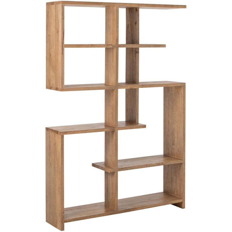 Bibliothèque asymétrique bois de manguier naturel 120x30x180 cm Aevira J-Line - 1