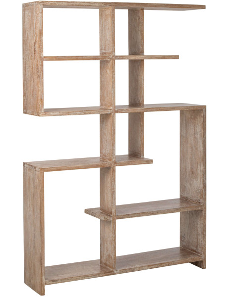 Bibliothèque asymétrique bois de manguier blanc cassé et naturel 120x30x180 cm Aevira J-Line - 1
