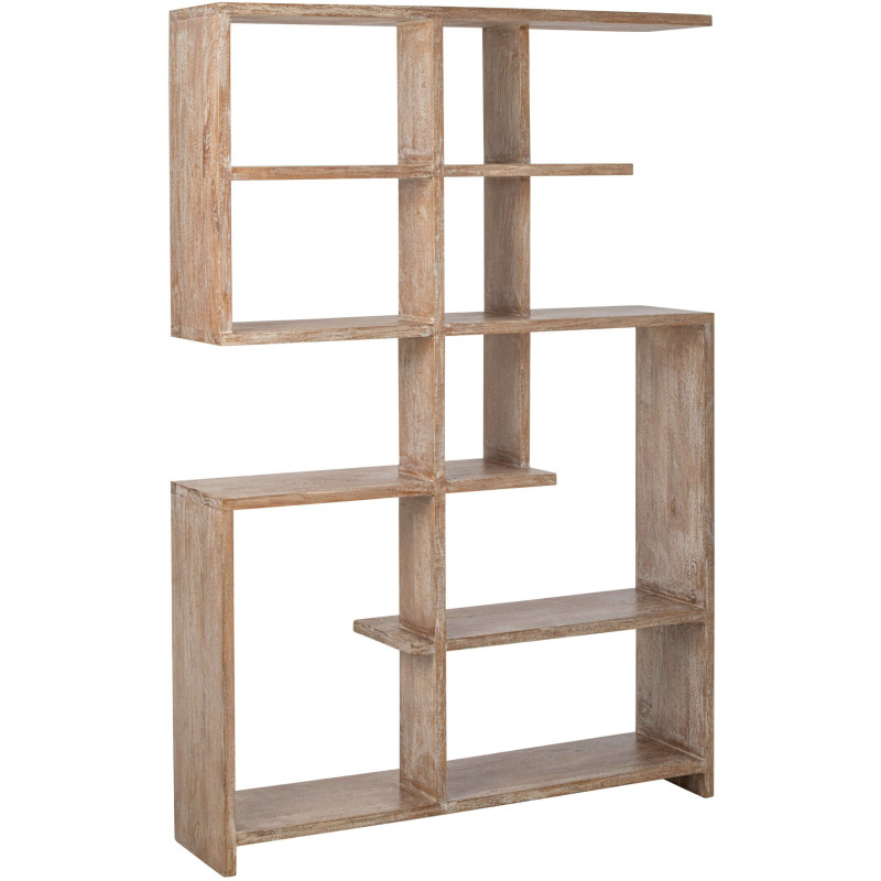 Bibliothèque asymétrique bois de manguier blanc cassé et naturel 120x30x180 cm Aevira J-Line - 1