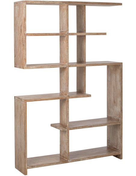 Bibliothèque asymétrique bois de manguier blanc cassé et naturel 120x30x180 cm Aevira J-Line - 1