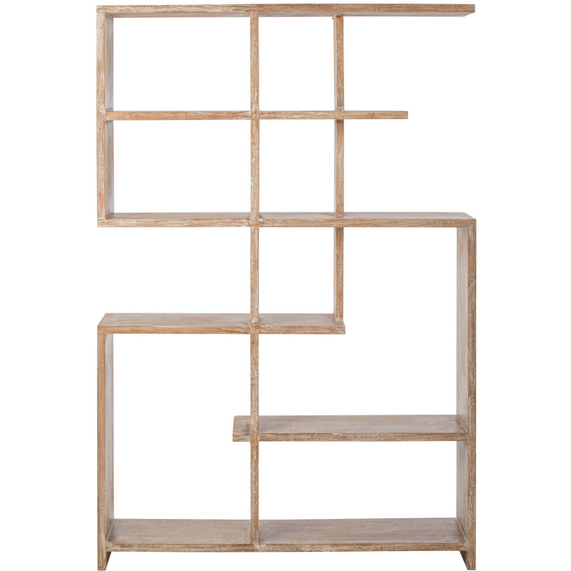 Bibliothèque asymétrique bois de manguier blanc cassé et naturel 120x30x180 cm Aevira J-Line - 2
