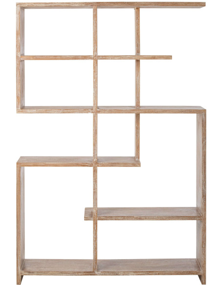 Bibliothèque asymétrique bois de manguier blanc cassé et naturel 120x30x180 cm Aevira J-Line - 2